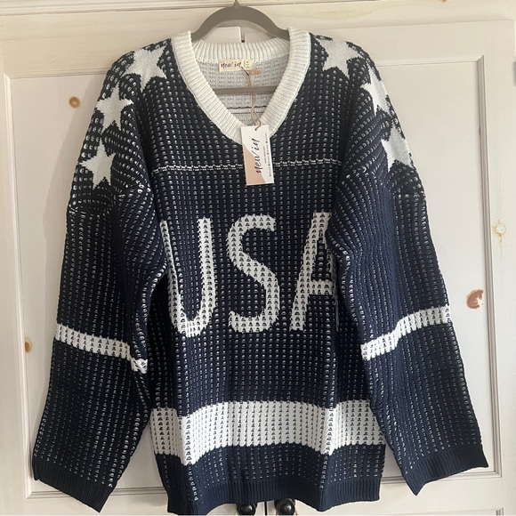 USA Hockey Sweater Oversized Knit Patriotic V-Neck NWT - Picture 5 of 9
